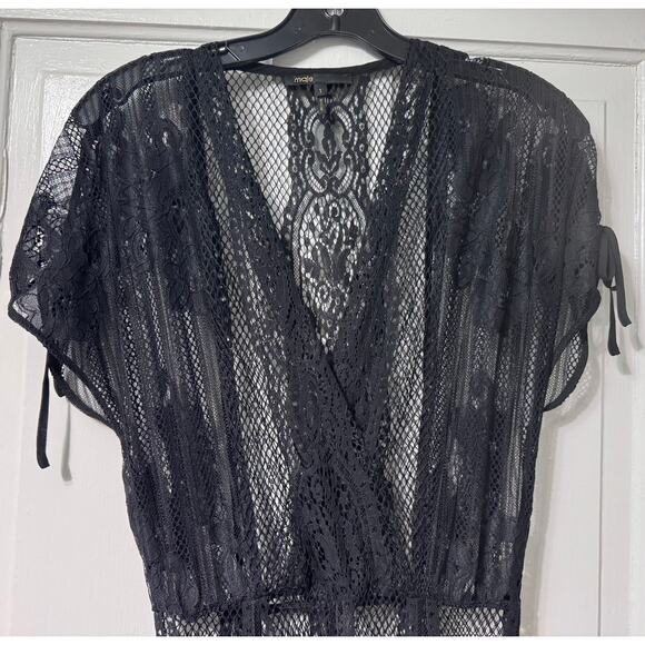 Maje Black Lace Sheer Cover Up Maxi Dress Size 1 - Picture 8 of 15